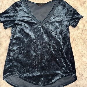 Amaryllis Blue/Green Velvet Cuffed Sleeve Short Tee